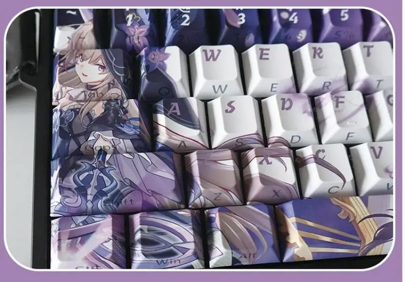 Honkai: Star Rail The Herta PBT 128-Tastenkappen, Cosplay-Requisiten, Achseseite, gravierte mechanische Tastenkappen, Gaming-Tischzubehör – Detail 5