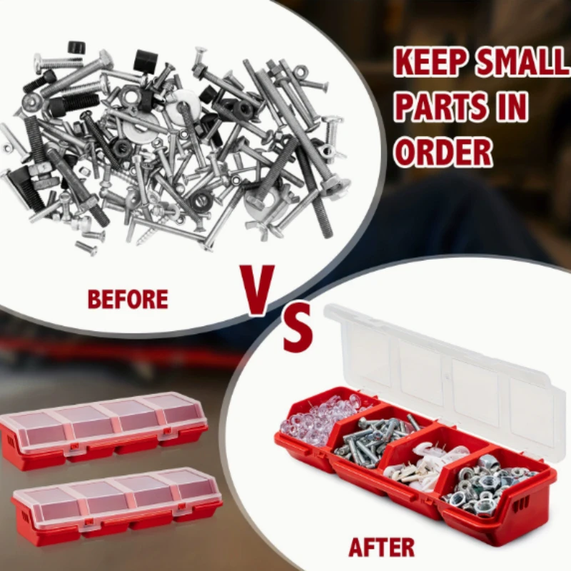 4칸짜리 작은 나사 부품 정리함, 전자 하드웨어 액세서리용 경사진 뚜껑 포함