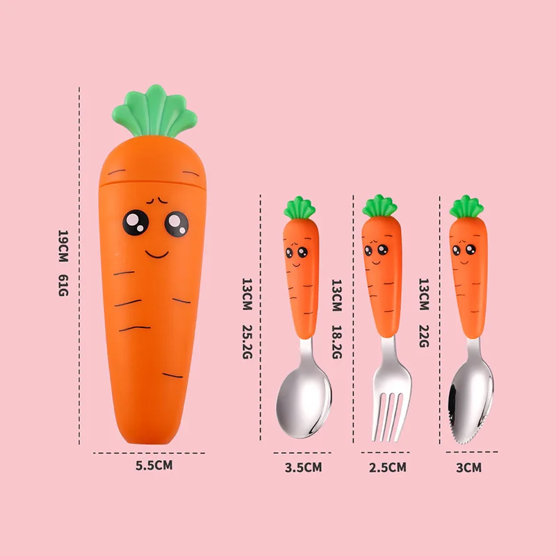 1PC/1set carrot set children's tableware stainless steel spoon and fork cutlery box baby feeding kitchen tableware supplies