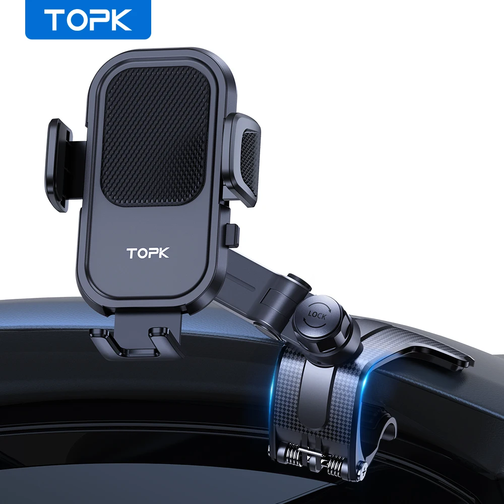 TOPK Car Phone Holder Universal Dashboard Easy Clip Mount GPS Display Bracket Car Mobile Phone Support For iPhone Samsung Xiaomi