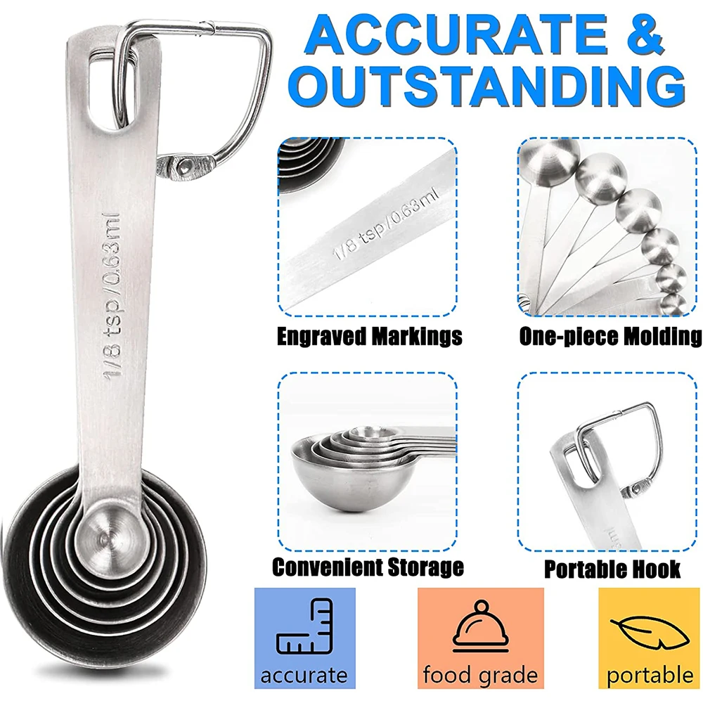 6pcs/set Stainless Steel Measuring Spoons Set Teaspoons Narrow Mouth Spice Jars Baking Measuring Spoons For Baking K0125