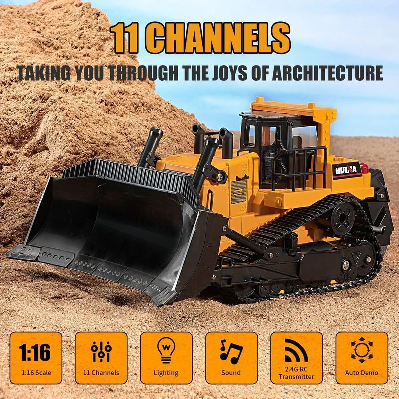 Huina 1554 1:16 Rc 불도저 11CH 원격 제어 불도저 트럭 Huina1554 전기 엔지니어링 차량 모델 장난감 어린이 선물