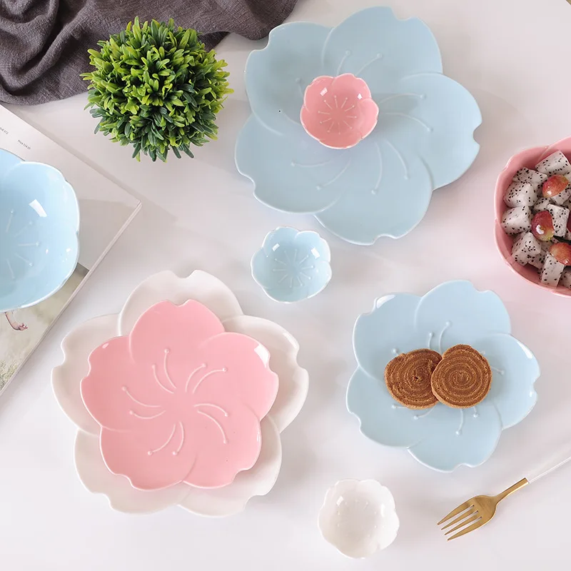 Japanese Sakura Bone China Dinner Plate Ceramic Plate Steak Fruit Nuts Tray Salad Bowl Snack Dishes