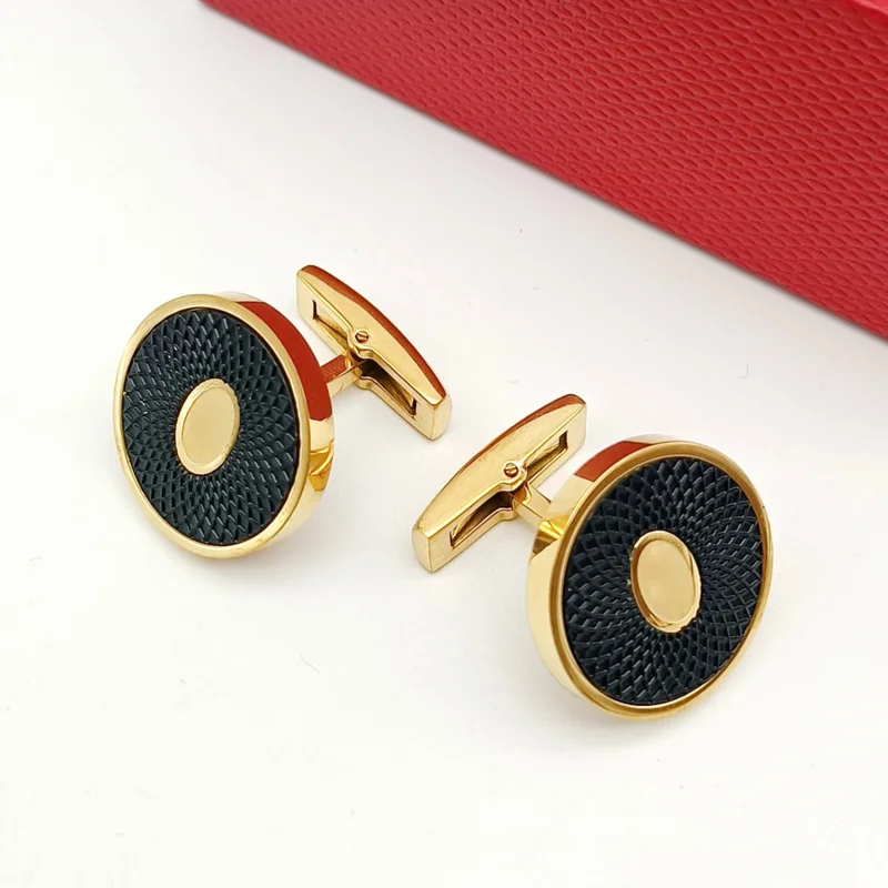 Luxury High Quality CT Round Green Blue Red Black Cuff Links Detail Business Suit Shirts CuffLinks Classic Buttons Box Set