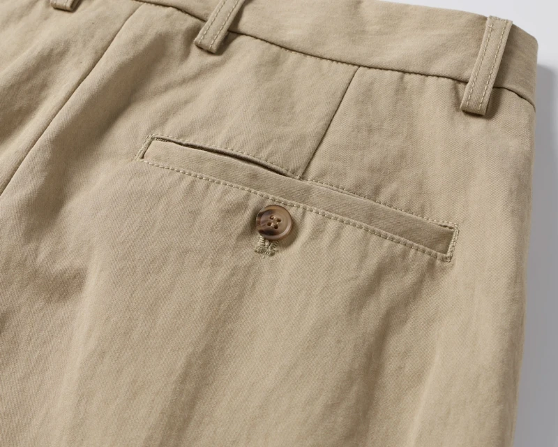 Retro Herren Plissierte Anzughosen Old Money Klassische Flache Front Weites Bein Locker Sitzende Elastische Taille Gerade Business-Shorts – Detail 6