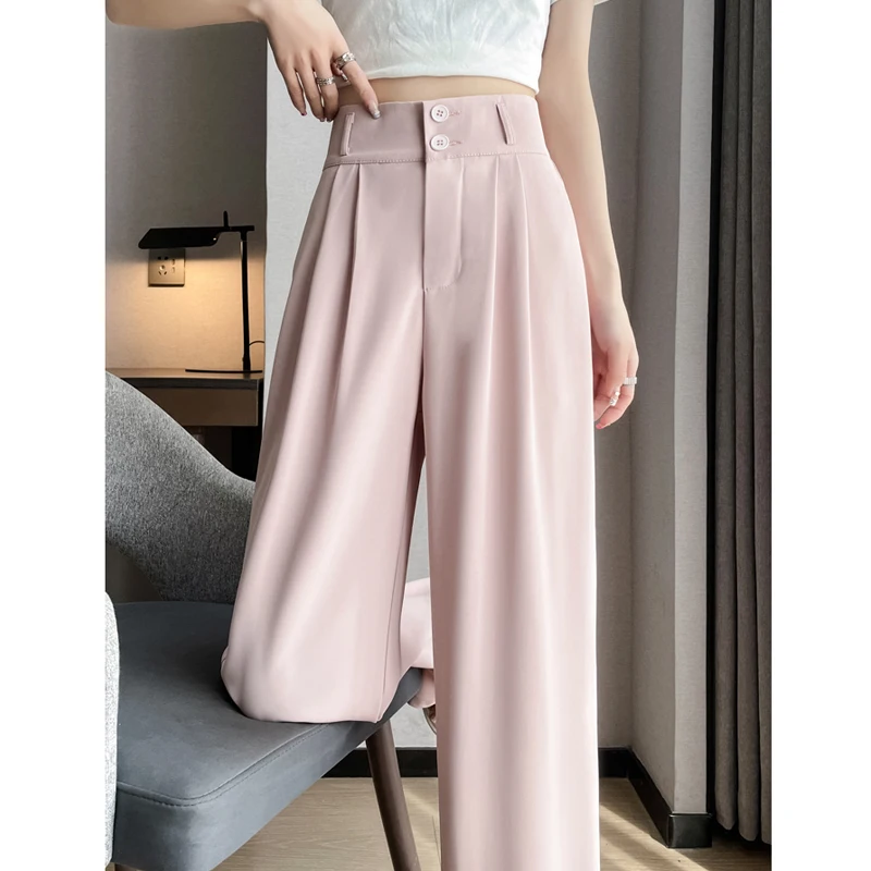 Women Clothes Korean Fashion Pleated Elegant Thin Suit Pants Female High Waist Straight Wide Leg Trousers 2024 Summer Pantalones