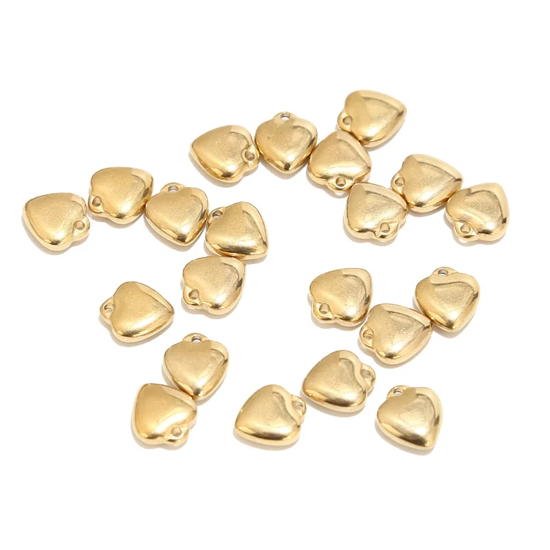 

10pcs Gold Plated Stainless Steel 10*11mm Charm Fashion Heart Pendants Connectors For DIY Necklaces Making Findings Accessories