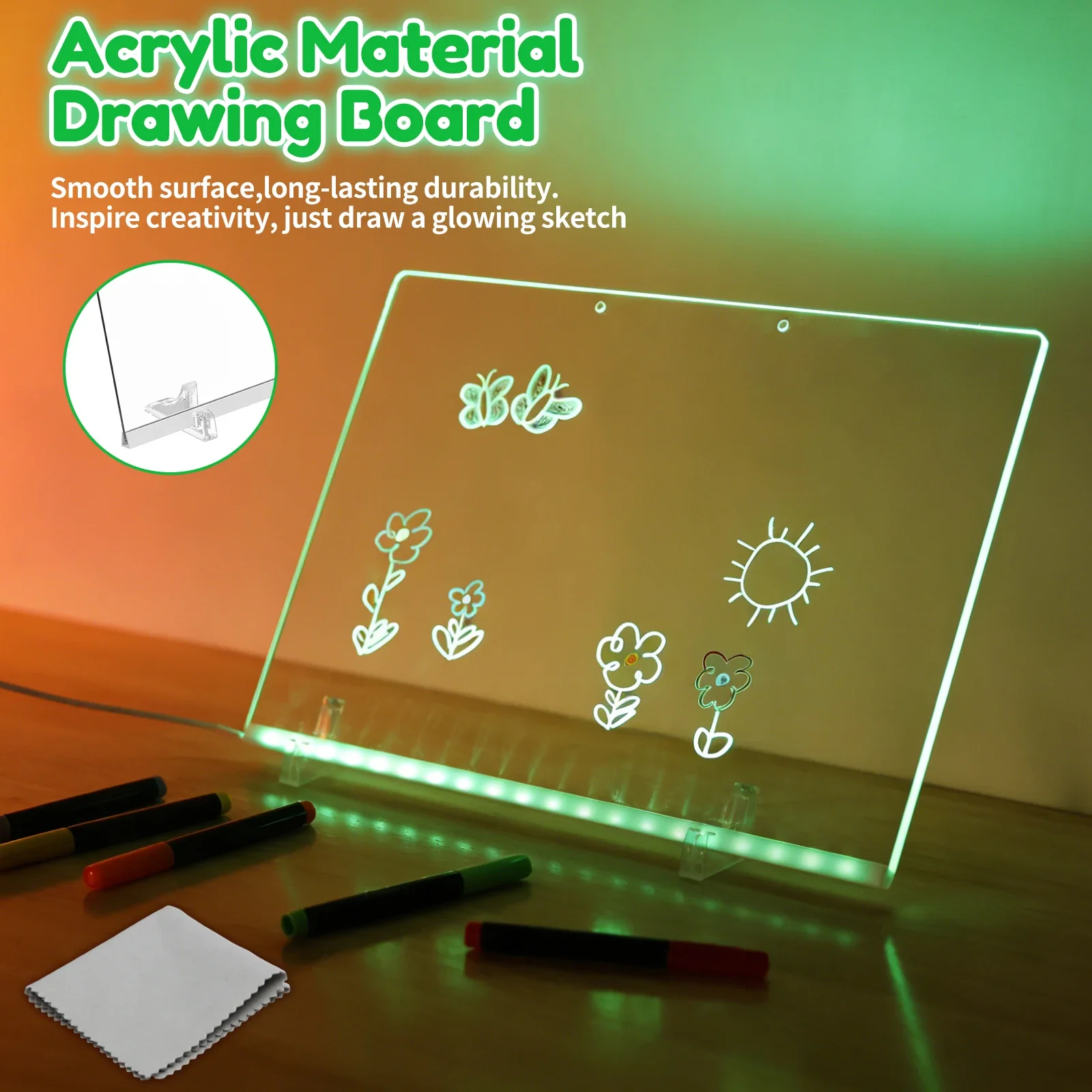LED 라이트업 드로잉 보드 7색 멀티모드 충전 아크릴 LED 발광 노트 보드 드라이 이레이즈 메시지 드로잉 보드 테이블 장식