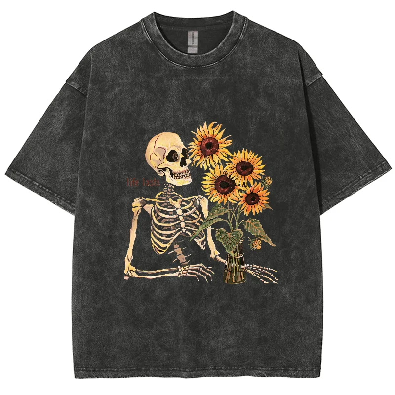 

Y2K Washed Tshirt, Cartoon Death Life Lasts , 15 Colur To Choose Oversized Streetwear Vintage Washed Short Tshirts For Men Women