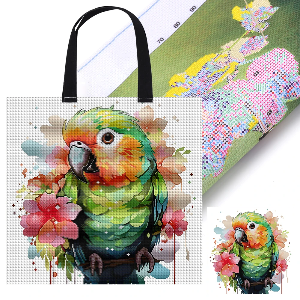 11CT Cat Peacock Owl Parrot Cross Stitch Canvas Tote Bag Embroidery Kit Personalized Bag Hand Needlepoint Kit for Beginners cross stitch kit,cross stitch tools