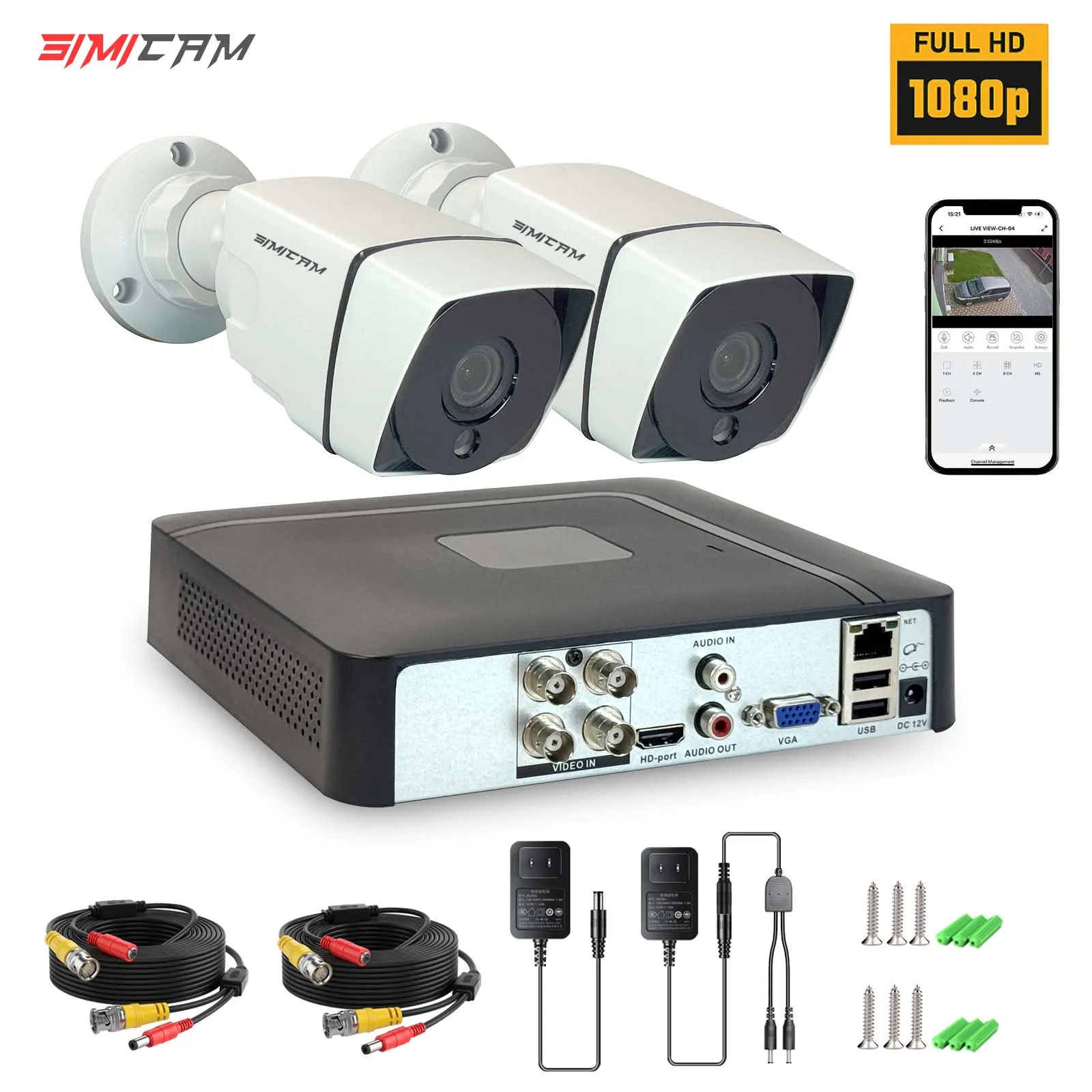 4CH Security Camera System Outdoor Indoor with 2pcs HD 1080P 1920TVL ...