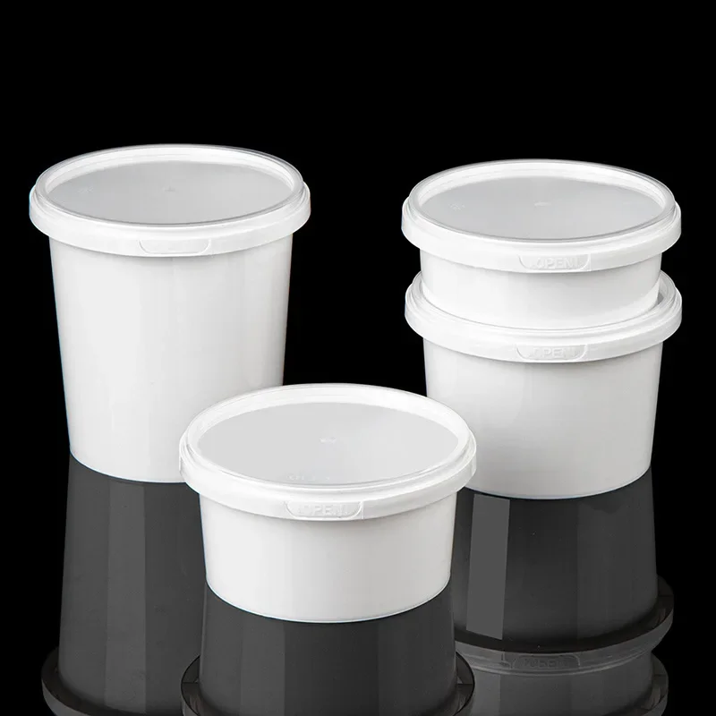 Disposable Takeout Plastic Soup Bowl with Lid Transparent Seasoning Box round Food Container Fruit Salad Plastic Bowl with Lid