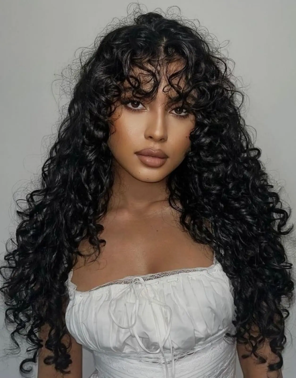 Curly Wig With Bangs Human Hair Brazilian Virgin Hair Wigs 180 Density Full Machine Made Bang Wig Water Wave