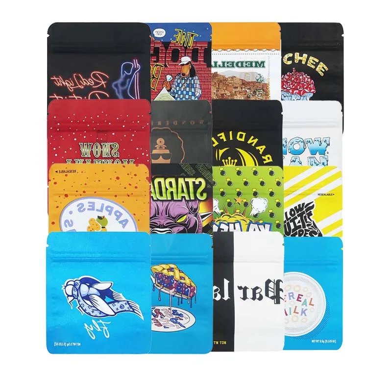 

1g Flower Gelato Packaging Aluminum Foil 3.5g Mylar Bag Custom Printed Smell Proof Doypack Matte Stand Up Pouches With Lable