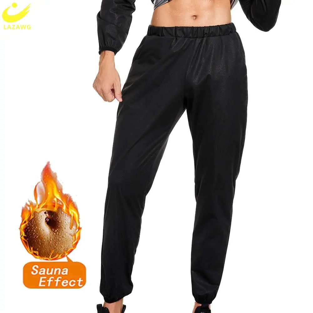 LAZAWG Sauna Pants for Men Sweat Leggings Weight Loss Trousers Workout Slimming Low Waisted Body Shaper Fat Burner Gym Sport