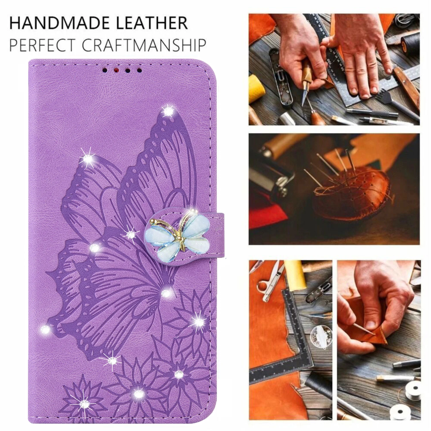 Glitter Leather Wallet Phone Case with Book Stand - Elegant Protective Cover