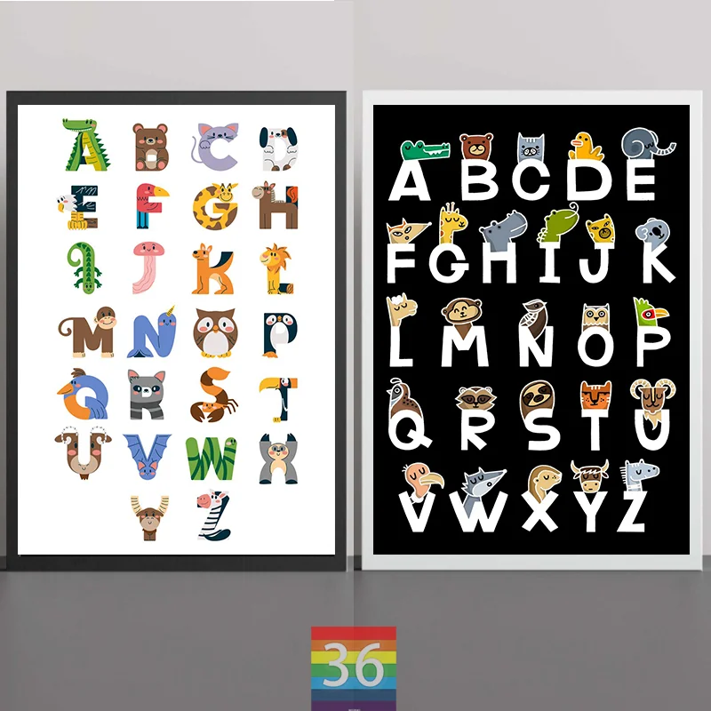 Lettere Dell'Alfabeto Animale Alfabeto Poster Stampa Su Tela Lettere Apprendimento Alfabeto Decorazione Della Parete Baby Room Camera Dei Bambini Stam