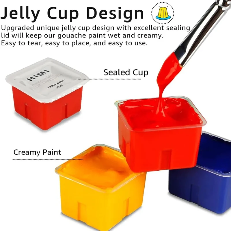 HIMI Gouache Paint Set, 24 Colors x 30ml Unique Jelly Cup Design with 3  Paint Brushes and a Palette in a Carrying Case Perfect for Artists,  Students