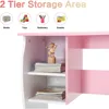 Kids Desk and Chair Set, Children Study Desk with Storage Shelf, Wooden School Study Table, Writing Table for Home School Use 5
