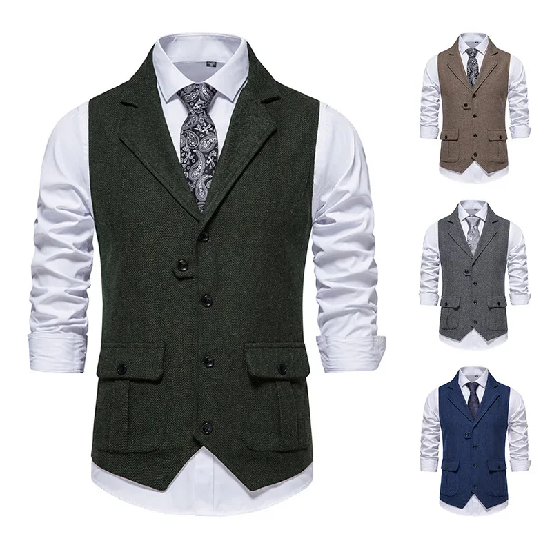 Vintagelapel Men's Cross-Border European And American Style Vest With Multiple Pockets Trendy Business Wear For Motorcycle Rider