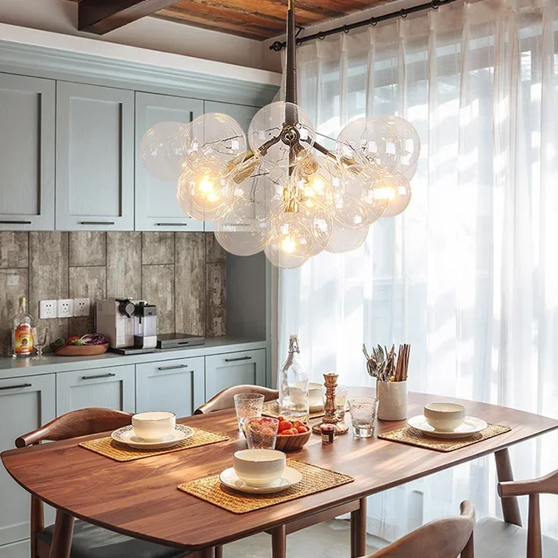 북유럽 스타일 컬러풀/투명 버블 LED 천장 샹들리에 식탁용 어린이 방 풍선 홈 데코 조명