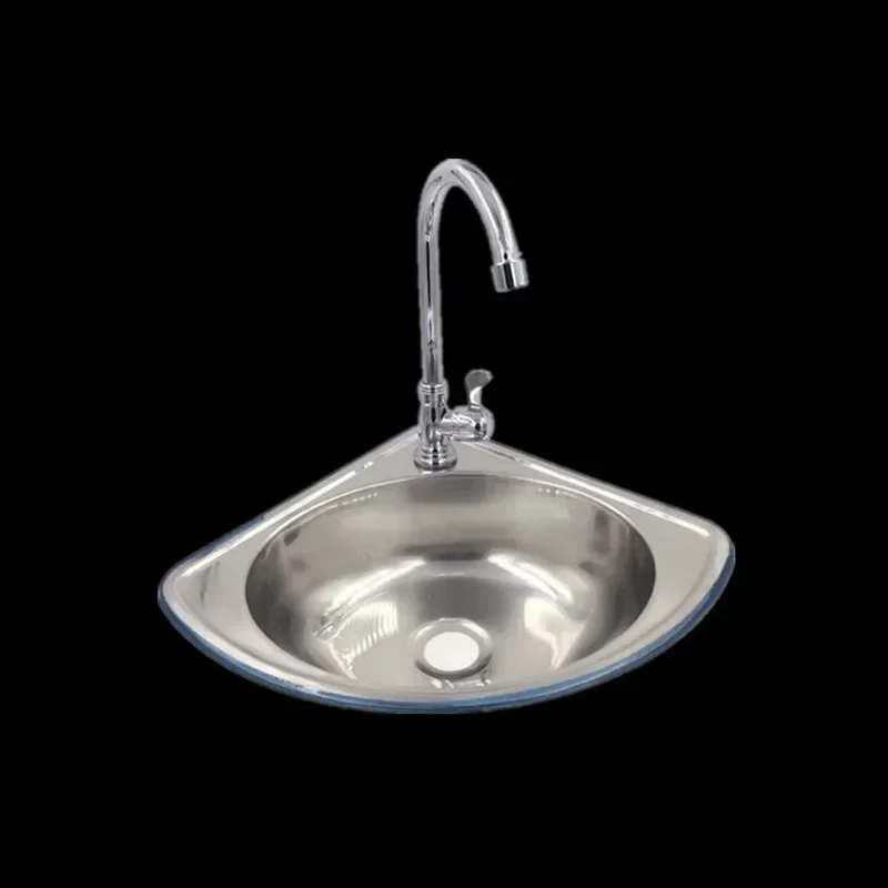Kitchen Vegetable Washing Sink Bathroom Wash Basins Single Bowl Stainless Steel Triangle Wall-mounted Basin Corner for Kitchen Bathroom