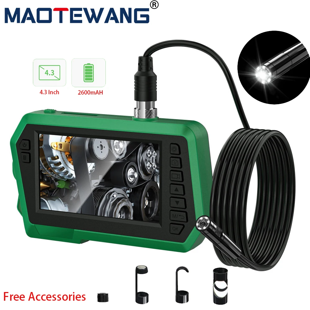 Dual Lens Industrial Endoscope 4.3 Inch 8mm Dual Camera IP67 Waterproof Inspection Camera Digital Borescope 2600mAh Batter