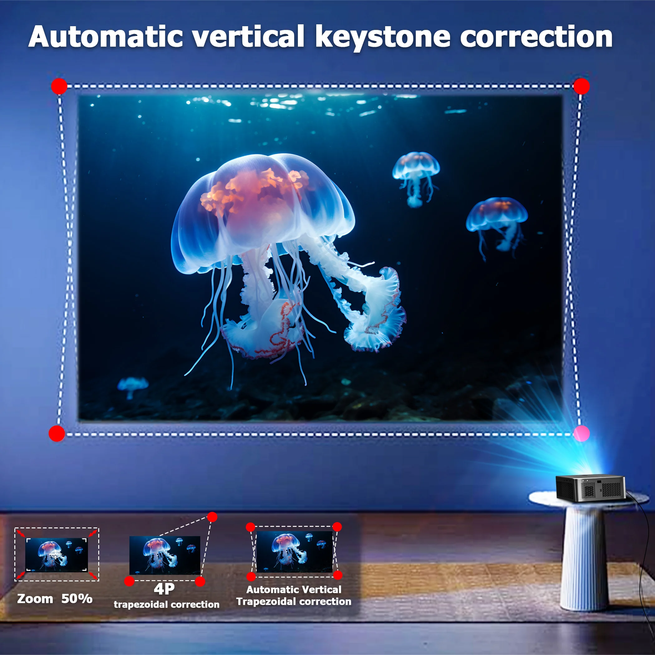 HORLAT 35000루멘 LCD 프로젝터 4K 8K 디코딩 홈시어터 안드로이드 12 시스템 1500ANSI 풀HD 1080P 비디오 자동 키스톤 보정 5G 와이파이