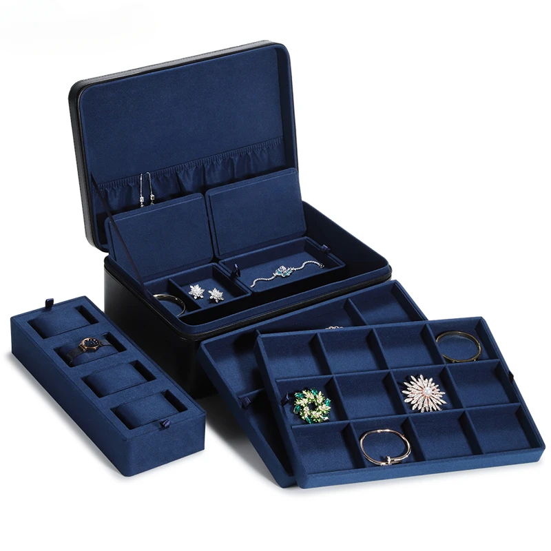 

Hot Sale Watch and Jewellery Organizer Box Travel Black Leather Jewelry Carrying Case