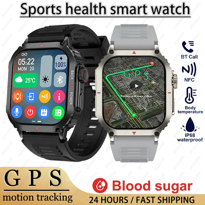 

New GPS Outdoor Smart Watch Men Military Rugged IP68 Waterproof Sports Watches Blood Sugar NFC Bluetooth Call Smartwatch Woman