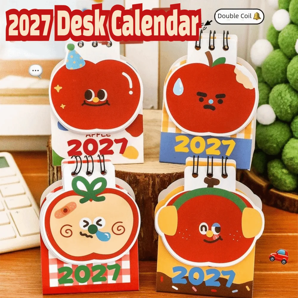 휴대용 애플 모양 2027년 책상 달력 미니 코일 바인딩 스탠딩 캘린더 플립 캘린더 가정/사무실 책상용
