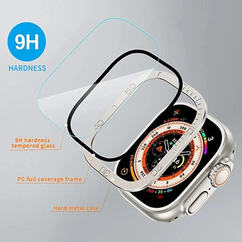 Premium Metal Frame and Tempered Glass Screen Protector for Apple Watch Ultra Series