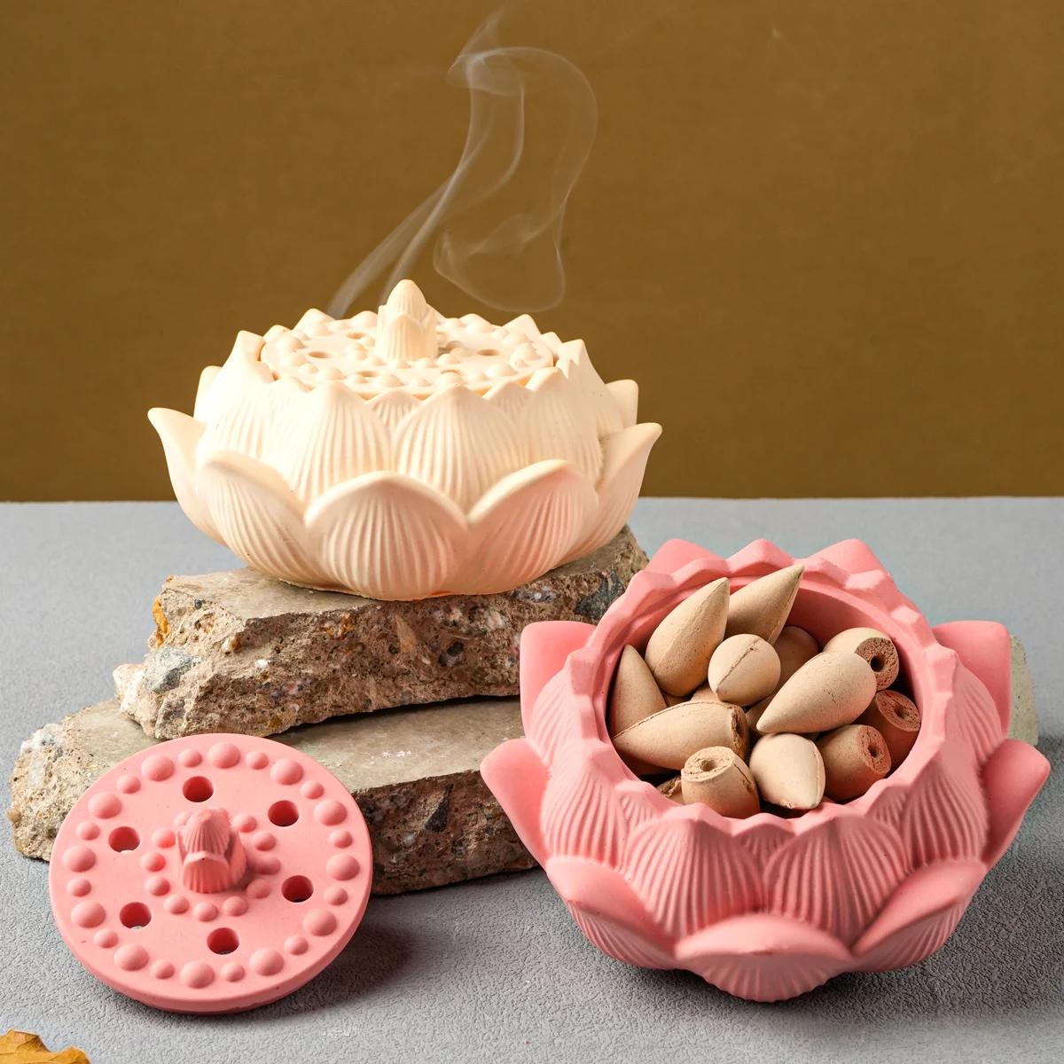 Lotu Incense Burner Silicone Mold DIY Flower Shape Plaster Resin Storage Box Molds Candle Jar Craft Making Home Decor Vase Mould silicone mold