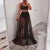 Mesh See Through Women's Skirt Mesh Big Hem Ankle Length Thin High Waist Elastic Waist Summer Shiny Sequin Solid Long Skirts 3