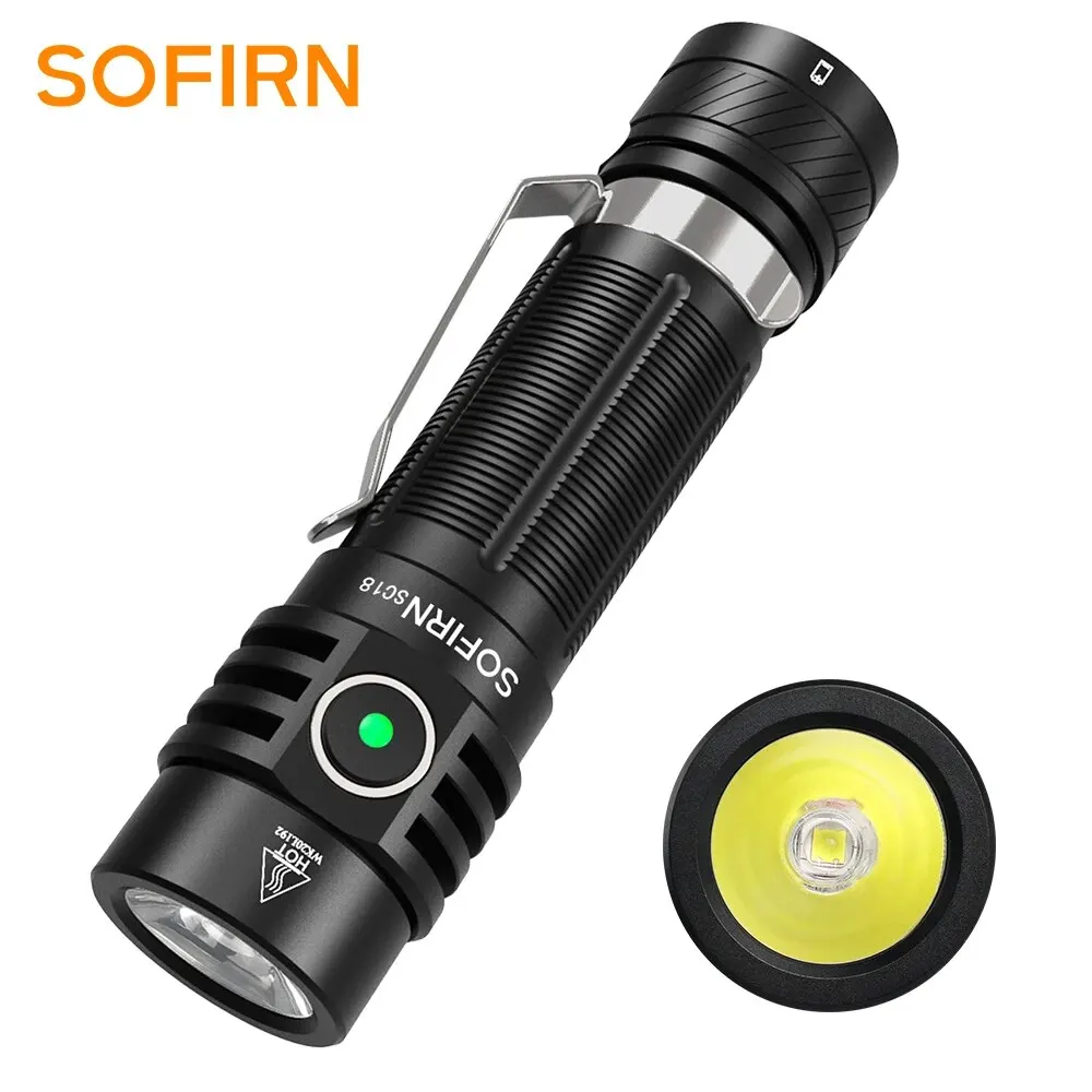 Sofirn SC18 1800lm EDC zaklamp USB C oplaadbare SST40 LED 18650 fakkel TIR Optics Lens lantaarn met vermogensindicator