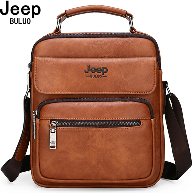 JEEP BULUO sacs à main pour hommes marque célèbre grande taille homme en cuir bandoulière sac à bandoulière pour 9.7 pouces iPad décontracté affaires