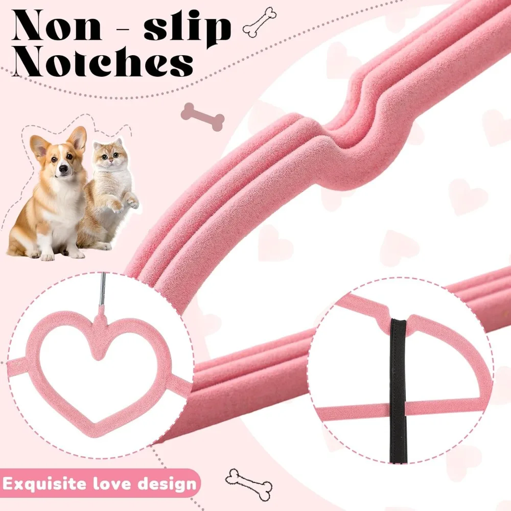 24 Pcs Dog Clothes Hangers 13'' Non-Slip & 360° Swivel Pink Velvet Pet Hangers for Dogs and Cats Rustproof Metal Hooks, Space-Sa