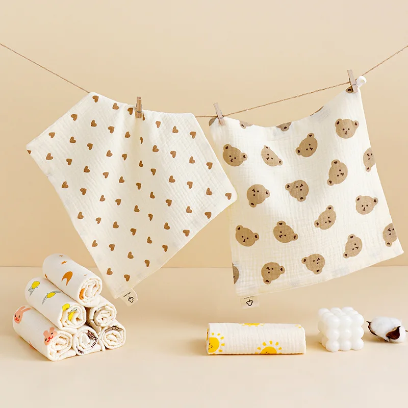 4pcs New Baby Washcloth Newborn Burp Cloth Square Towels Cute Koala Bear Pure Cotton Soft Absorbent Gauze Cotton Baby Towels