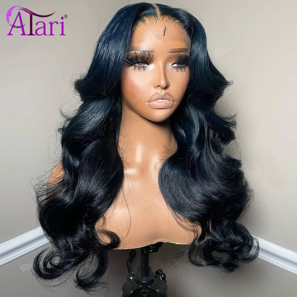 

Haze Blue 5x7 Glueless Lace Closure Human Hair Wigs Transparent 13x4 13x6 Lace Frontal Wig Dark Blue Body Wave Wig Pre Plucked