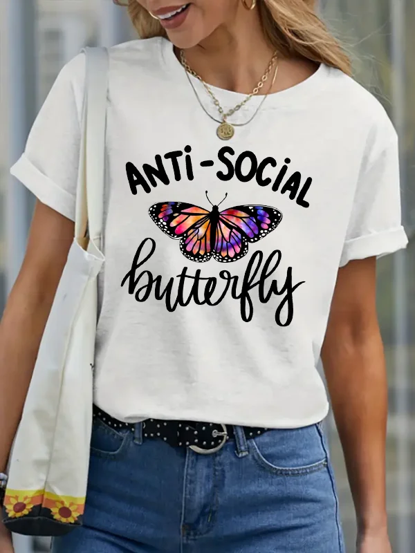 

Женская футболка с рисунком бабочек и цветов