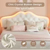 Full Size Bed Frame with LED Adjustable Headboard with Crystal Button Platform Bed for Girls Bed Frame Solid Wood Slats Support 5