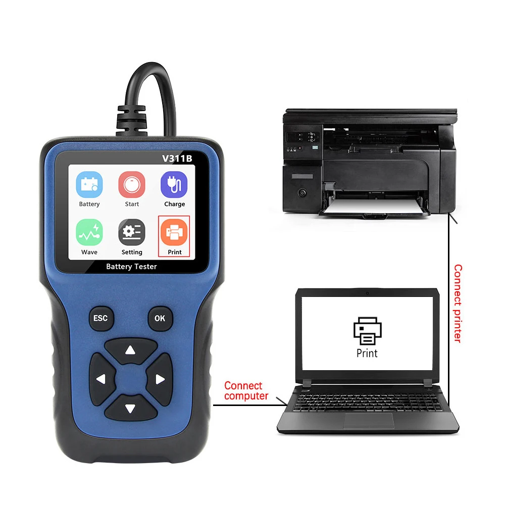 자동차 배터리 테스터, 자동차 배터리 감지기 진단 도구, V311B, 12V, OBD2, 자동차 배터리 분석기, 배터리 품질 측정 용량