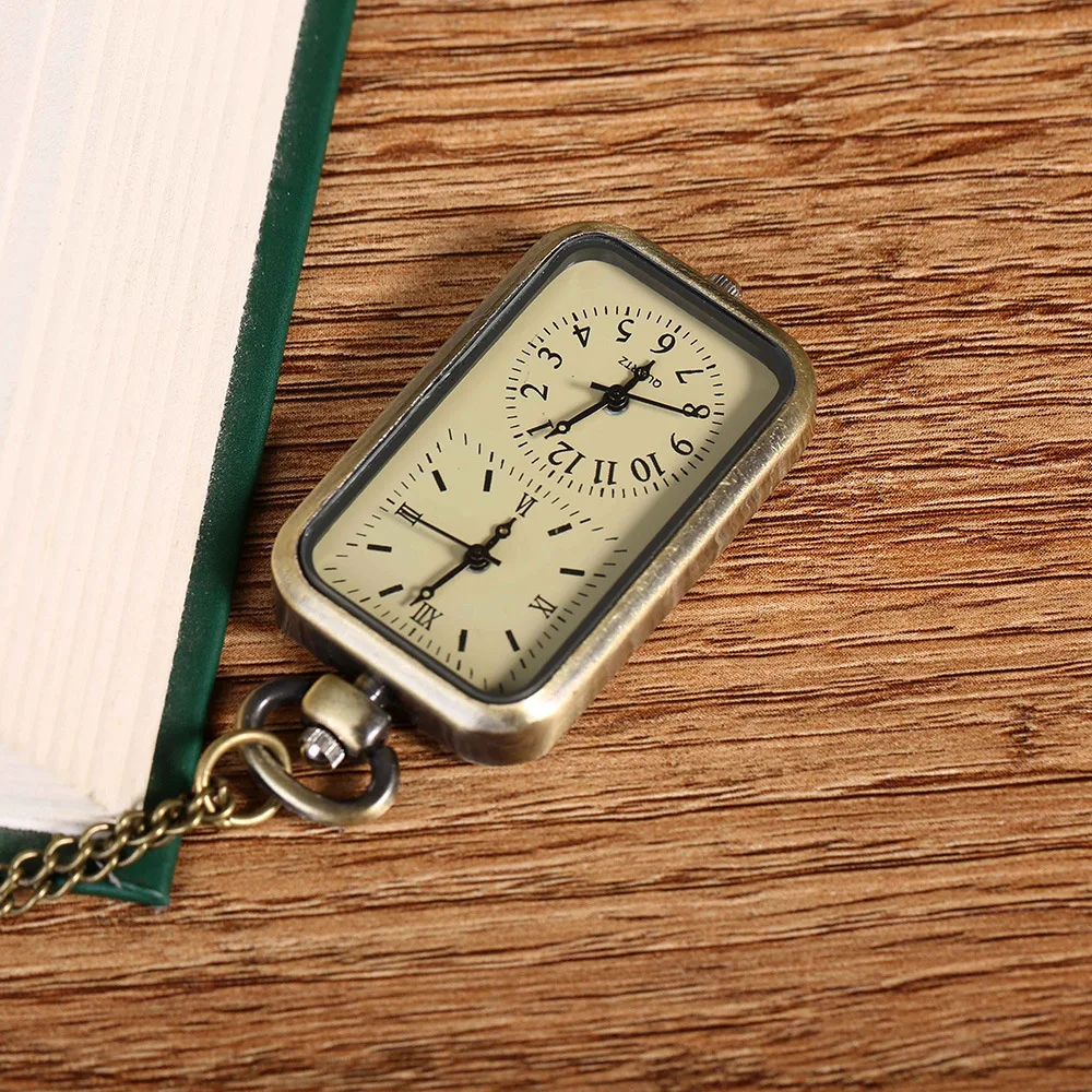 Orologio da tasca con numeri romani con doppio Display semplice orologio da tasca con catena con movimento a doppio fuso orario al quarzo Vintage Steampunk