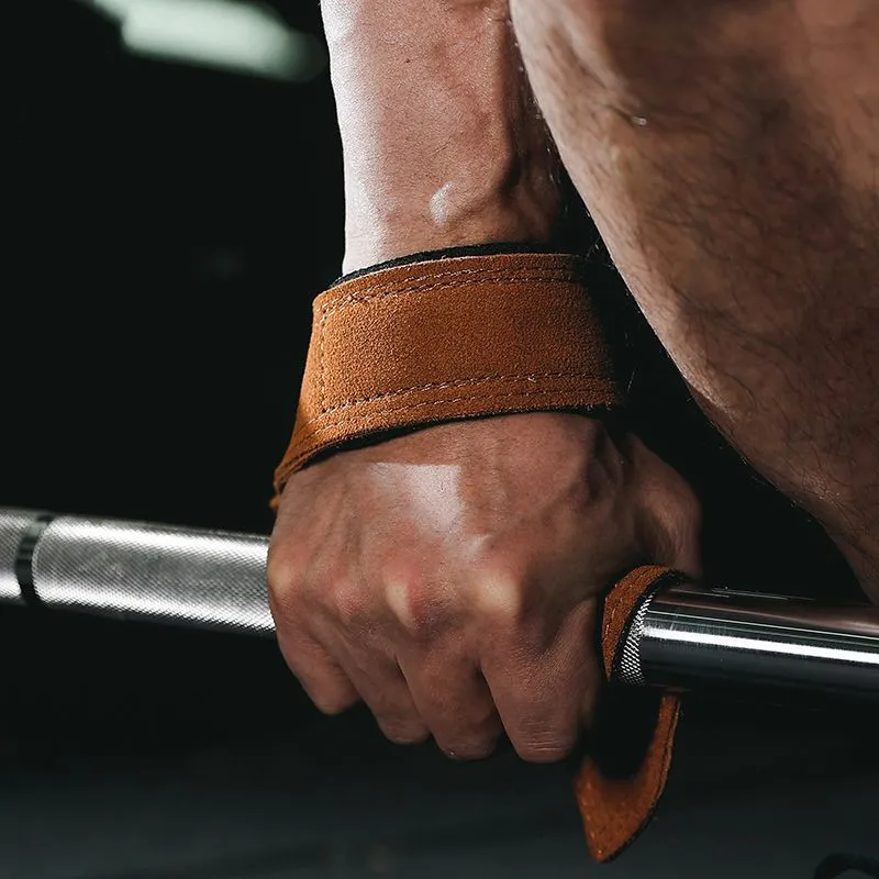 1Pair 4mm Cowhide Weight lifting Wrist Straps Fitness Bodybuilding Training Gym lifting straps NonSlip Gym Grip Deadlift Pull-up 2