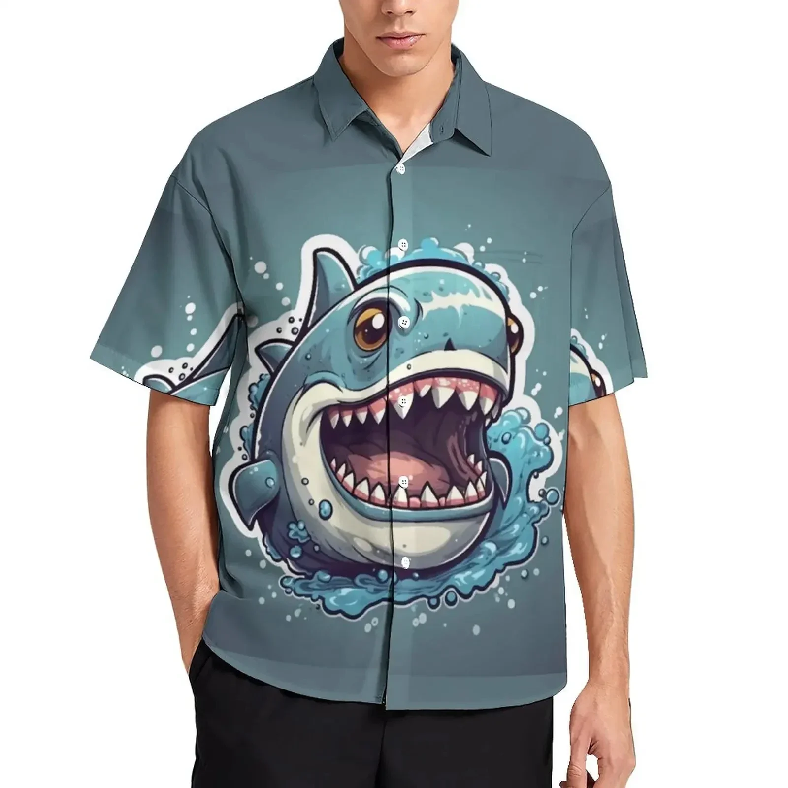 

Men's short-sleeved Shirts With Handsome Shark print, Casual And fashionable, Large Size Comfortable men's Shirts For Summer New