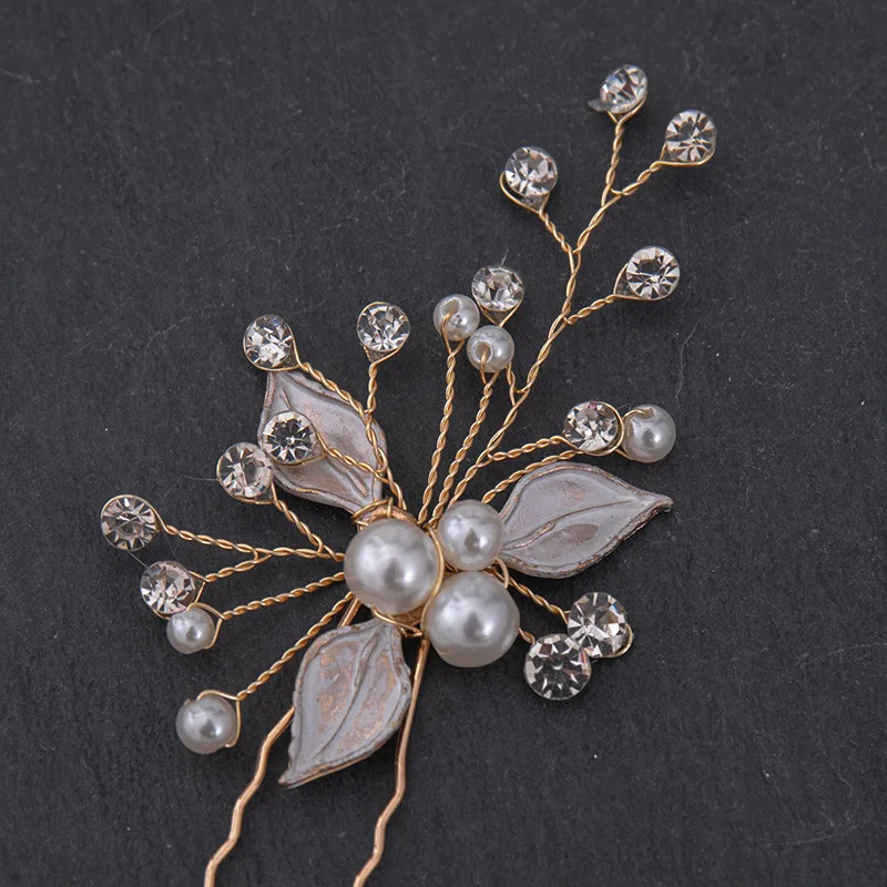 Floralbride Handmade Vintage Pearls Rhinestones Crystals Flower Leaf Wedding Hair Pin Bridal Hair Stickers Hair Accessories
