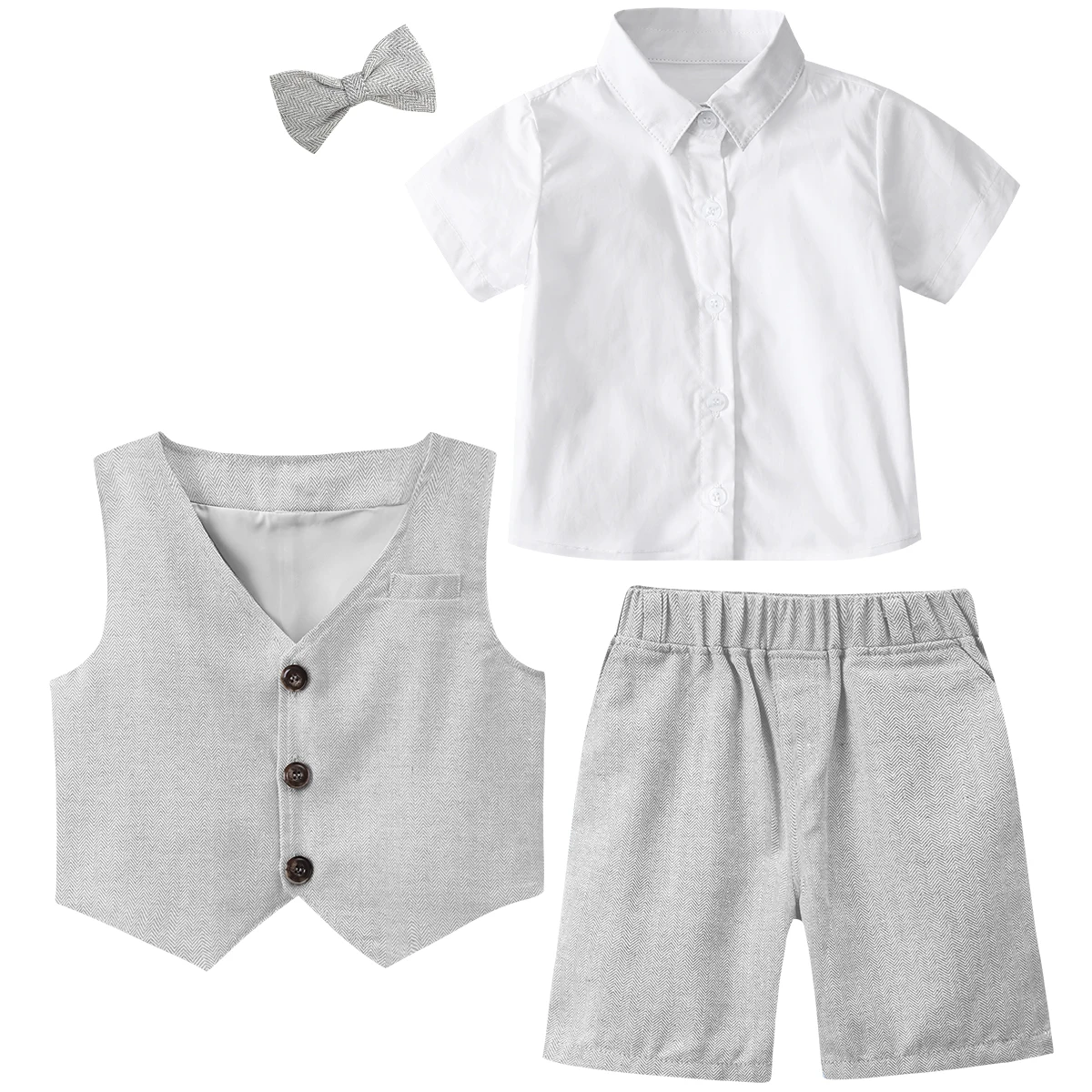Set di vestiti per neonato Set di abiti da sposa per bambini Completo per festa di compleanno per bambini Gemtleman Set di vestiti formali in cotone a maniche corte 3 pezzi - immagine 4