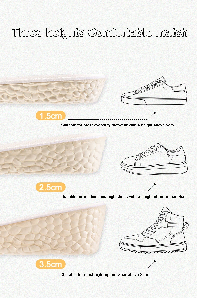 Insoles for Shoes Breathable Heighten Heel Insert Pad Cushion Unisex Height Increase Insole Boost Man Women's Shoes Sneakers New