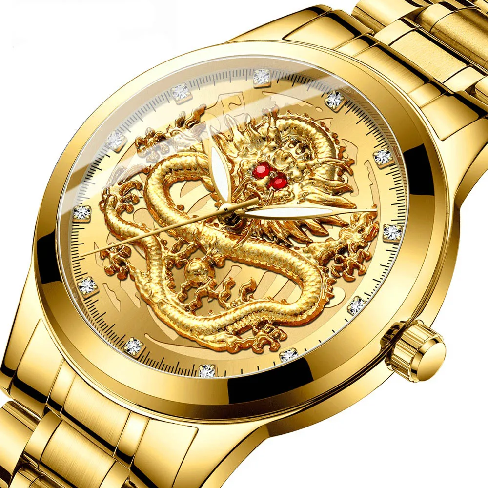 

Fashion Men's Creative Dragon Watch Business Waterproof Luminous Clock Diamond Automatic Movement Male's Quartz Wristwatch