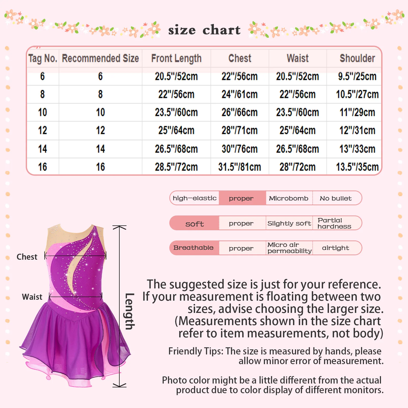 Girls Chiffon Skating Dress 6
